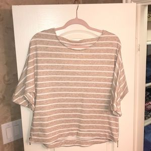 Beige & White Striped 1/2 Sleeved Shirt